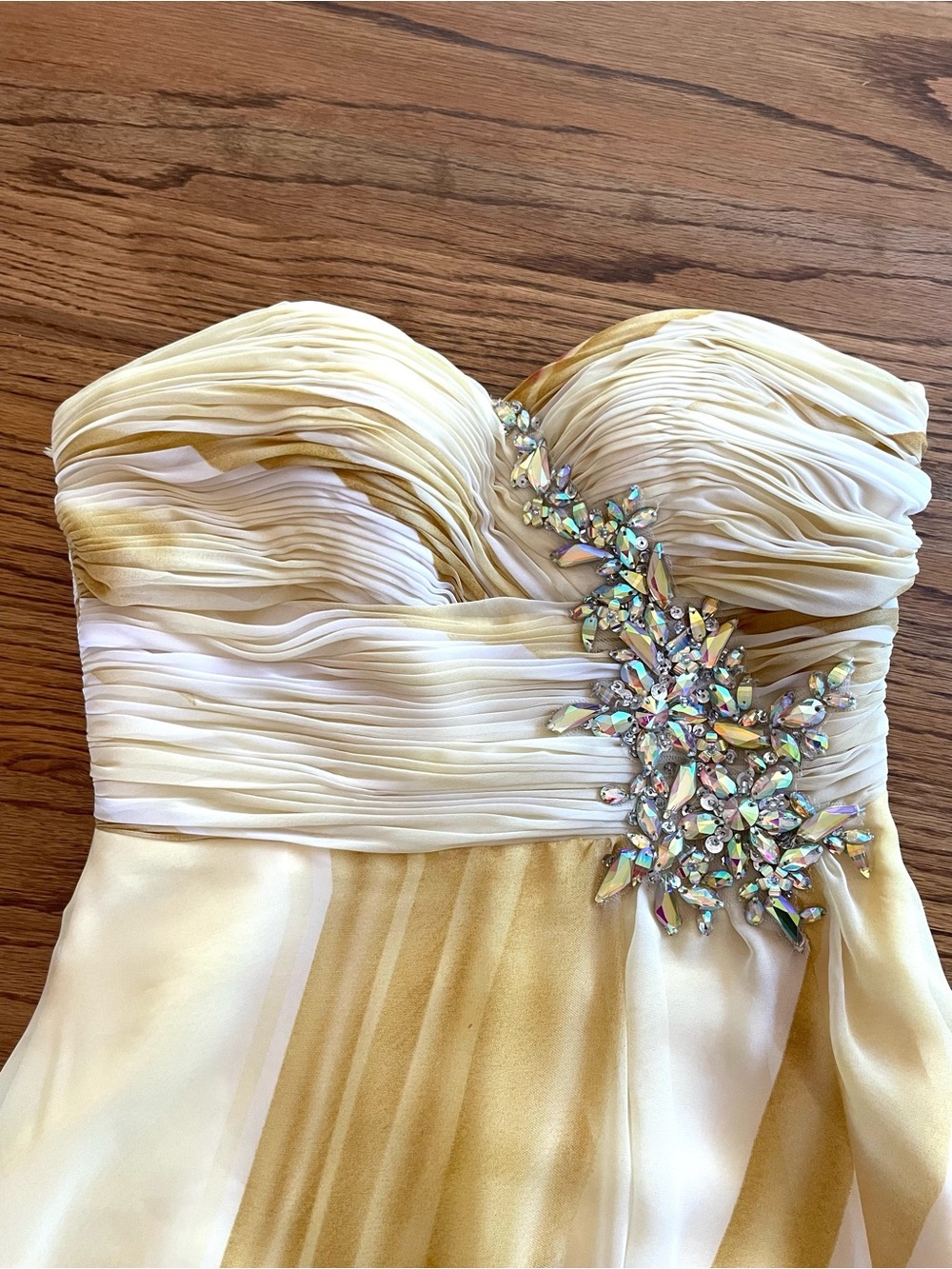 Strapless Beaded Ombre Watercolor Formal Evening Dress - Yellow Multicolor Sz 6 - Picture 13 of 13